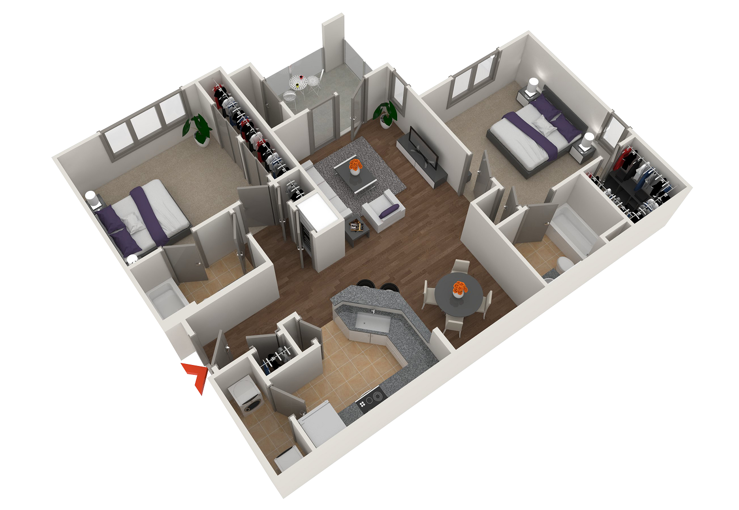 Floor plan for 2 beds, 2 baths, 1150 sqft